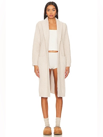 Barefoot Dreams Cozychic Chenille Long Cardi In Stone Size Xs